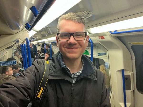 Reporter Adam Toms on a Northern line Tube train